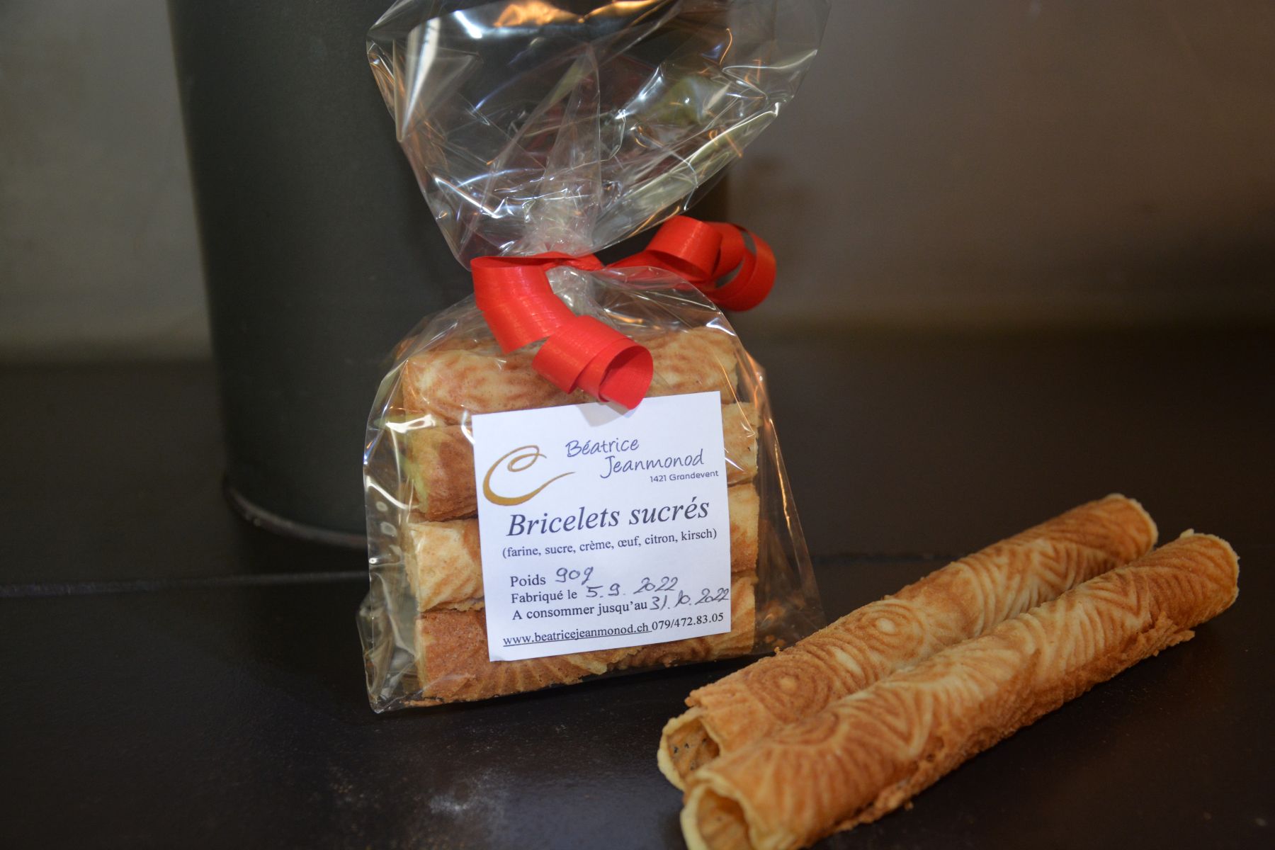Bricelets sucrés artisanaux présentés dans leur emballage